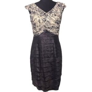 JS Collections Women's Formal Black Cream Floral Design Sleeveless Dress Size S